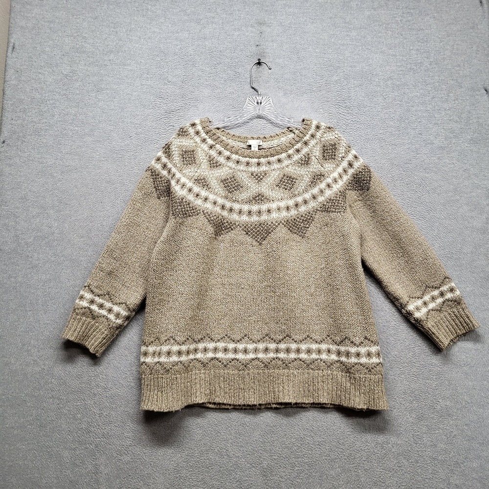 J. Jill Women Sweater L Beige Acrylic Wool Windham Fair Isle Long Sleeve